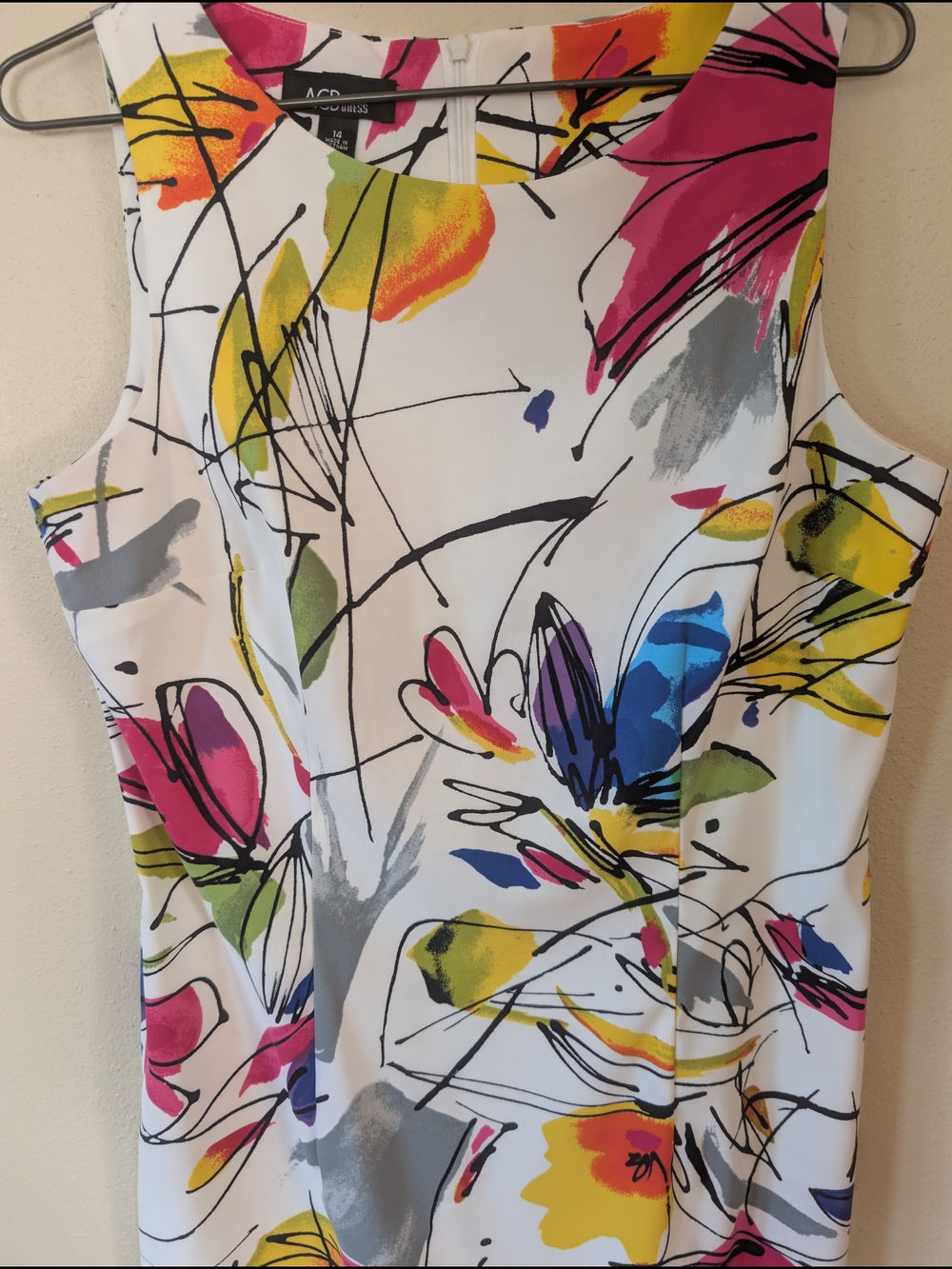AGB Sleeveless Floral Abstract Print Sheath Dress - White Multi 14